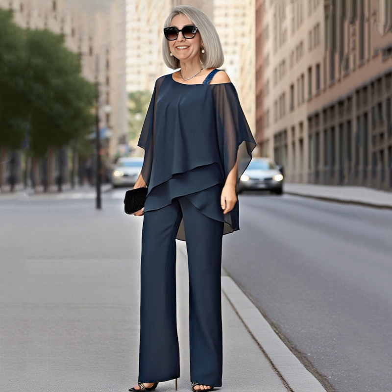 ⏳Limitiertes 50 % Rabatt⏰Unregelmäßiges Chiffon-Oberteil für Damen ＆ Weite Hose 2-teiliges Set👚👖