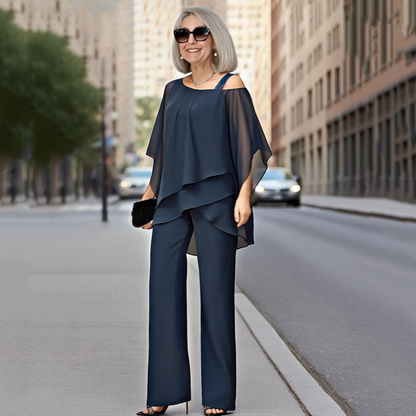 ⏳Limitiertes 50 % Rabatt⏰Unregelmäßiges Chiffon-Oberteil für Damen ＆ Weite Hose 2-teiliges Set👚👖