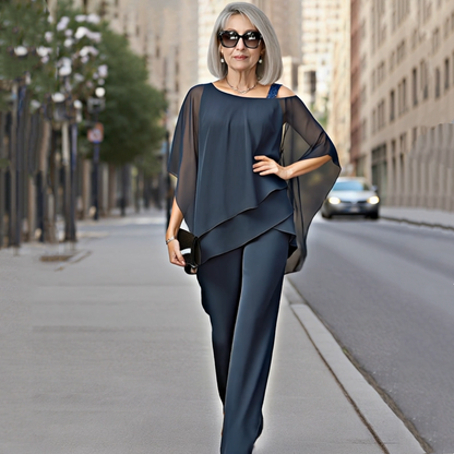 ⏳Limitiertes 50 % Rabatt⏰Unregelmäßiges Chiffon-Oberteil für Damen ＆ Weite Hose 2-teiliges Set👚👖