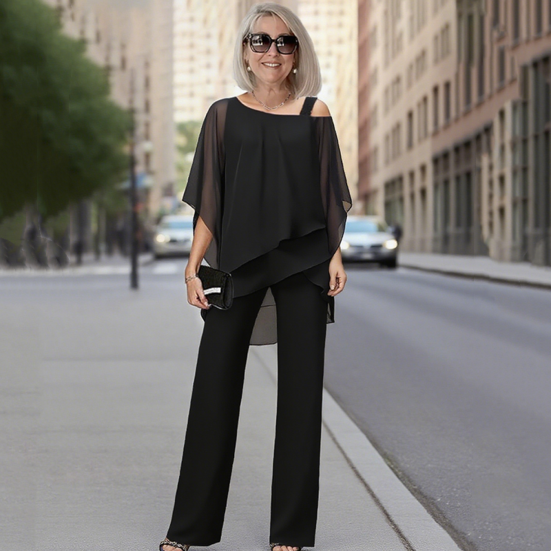⏳Limitiertes 50 % Rabatt⏰Unregelmäßiges Chiffon-Oberteil für Damen ＆ Weite Hose 2-teiliges Set👚👖