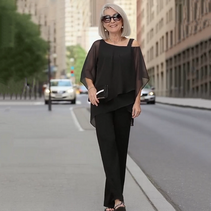 ⏳Limitiertes 50 % Rabatt⏰Unregelmäßiges Chiffon-Oberteil für Damen ＆ Weite Hose 2-teiliges Set👚👖