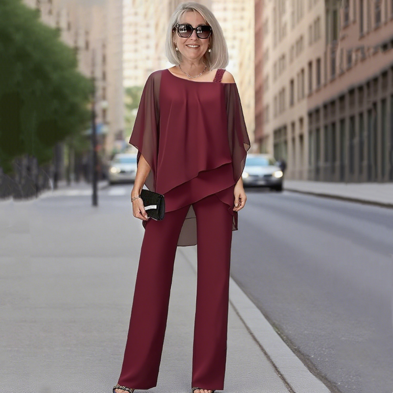 ⏳Limitiertes 50 % Rabatt⏰Unregelmäßiges Chiffon-Oberteil für Damen ＆ Weite Hose 2-teiliges Set👚👖