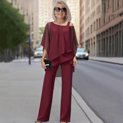 ⏳Limitiertes 50 % Rabatt⏰Unregelmäßiges Chiffon-Oberteil für Damen ＆ Weite Hose 2-teiliges Set👚👖