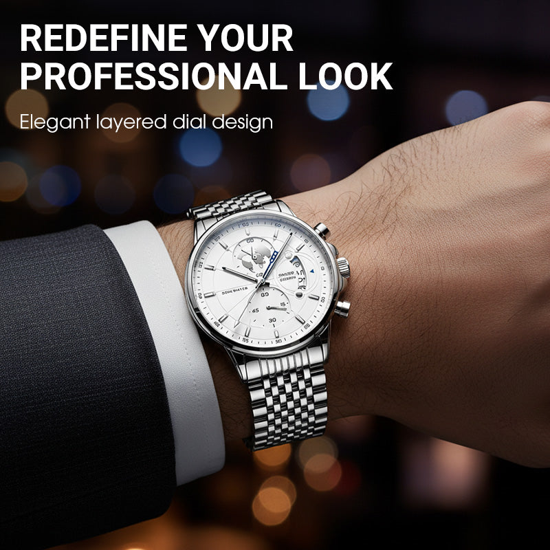 Nachtleuchtende, wasserdichte Herren-Quarzuhr