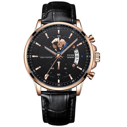 Nachtleuchtende, wasserdichte Herren-Quarzuhr