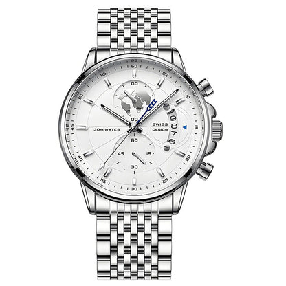 Nachtleuchtende, wasserdichte Herren-Quarzuhr