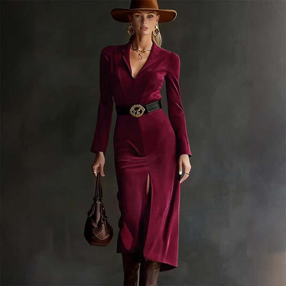 Langärmeliges Bodycon-Kleid mit V-Ausschnitt für Damen