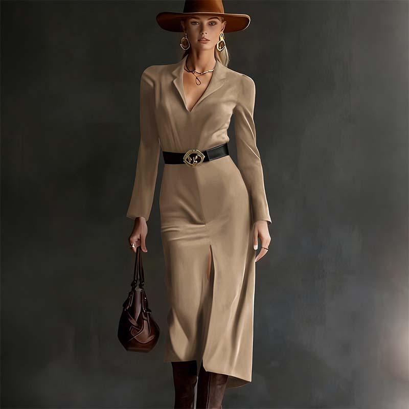 Langärmeliges Bodycon-Kleid mit V-Ausschnitt für Damen