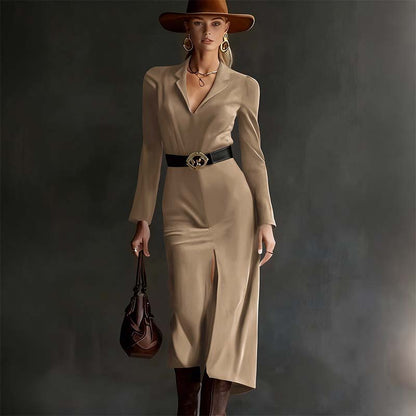 Langärmeliges Bodycon-Kleid mit V-Ausschnitt für Damen