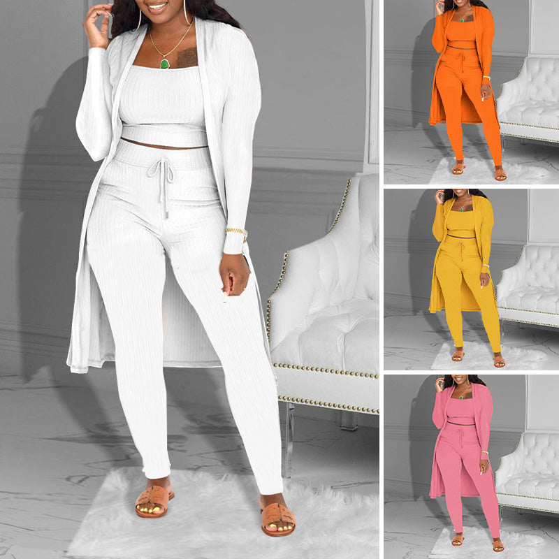 ✨🔥Lässiges 3-teiliges Strickset – Cropped Top, Cardigan & Hose💞