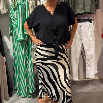 Damen lässiges Set aus Bluse mit Knoten vorne und Midirock