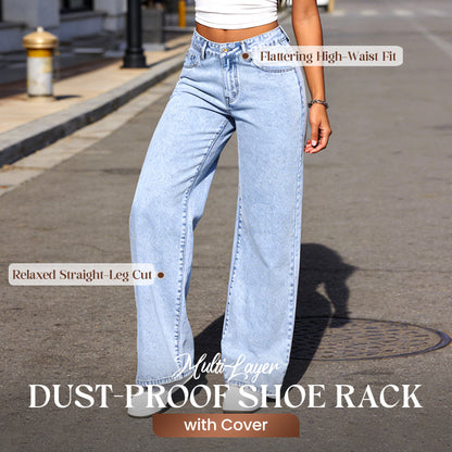 Gerade geschnittene Jeans mit hoher Taille und Schleifenstickerei