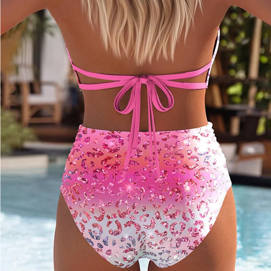 👙 60% RABATT! 🐆 Bikini-Set mit hohem Bund & Leopardenmuster – Farbverlauf-Design, Sexy Schnitt & Verstellbare Träger 🌊