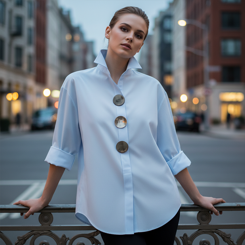 🌞Frühlingserwachen: 50% Rabatt!👚 Dames Oversized Blouse met Opvallende Metaalknoppen – Knijpfest & Veelzijdig voor Elke Gelegenheid