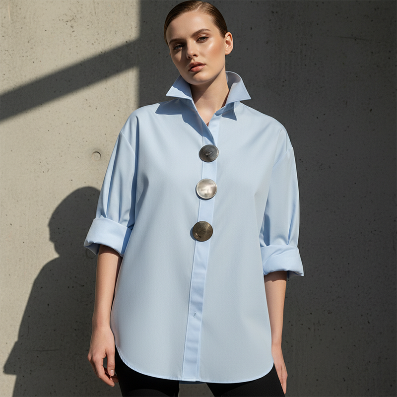 🌞Frühlingserwachen: 50% Rabatt!👚 Dames Oversized Blouse met Opvallende Metaalknoppen – Knijpfest & Veelzijdig voor Elke Gelegenheid