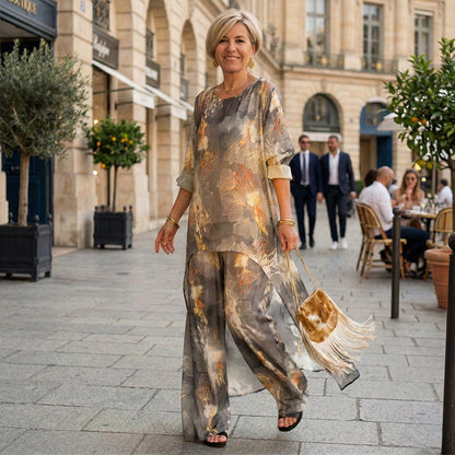 Asymmetrisches Tunika- und Hosen-Set mit Blumenmuster für Damen