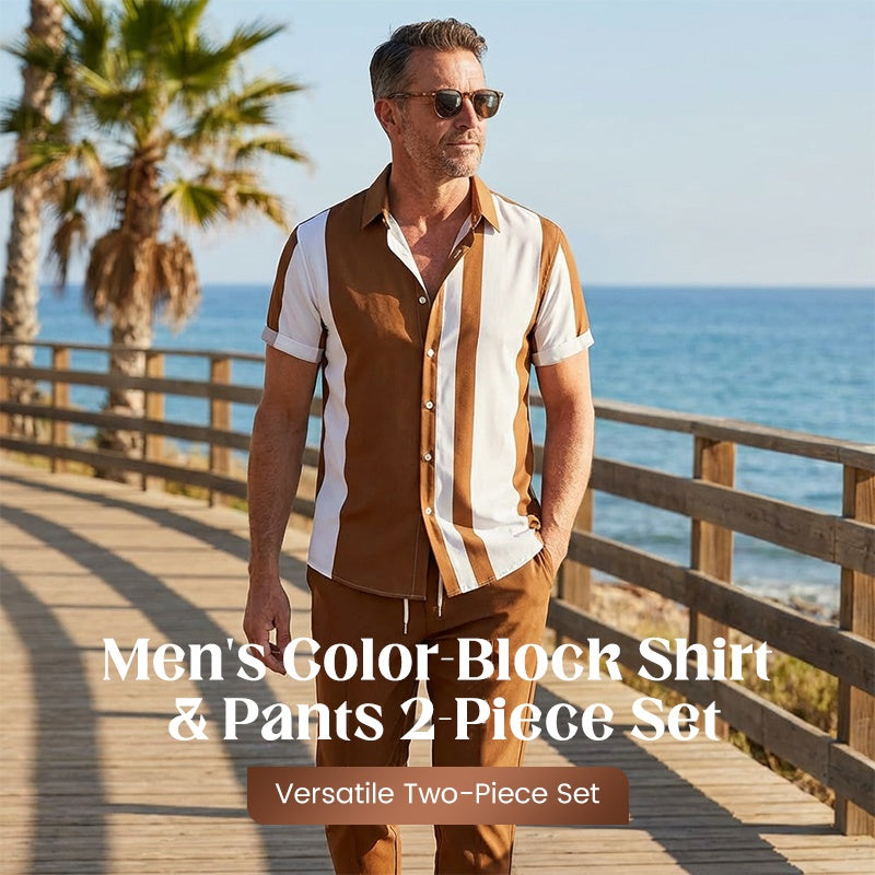 Herren Farbblock-Shirt & Hose 2‑Teile Set