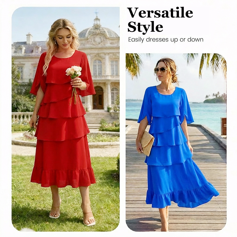 🌸Elegantes Kleid mit gestuften Rüschenärmeln