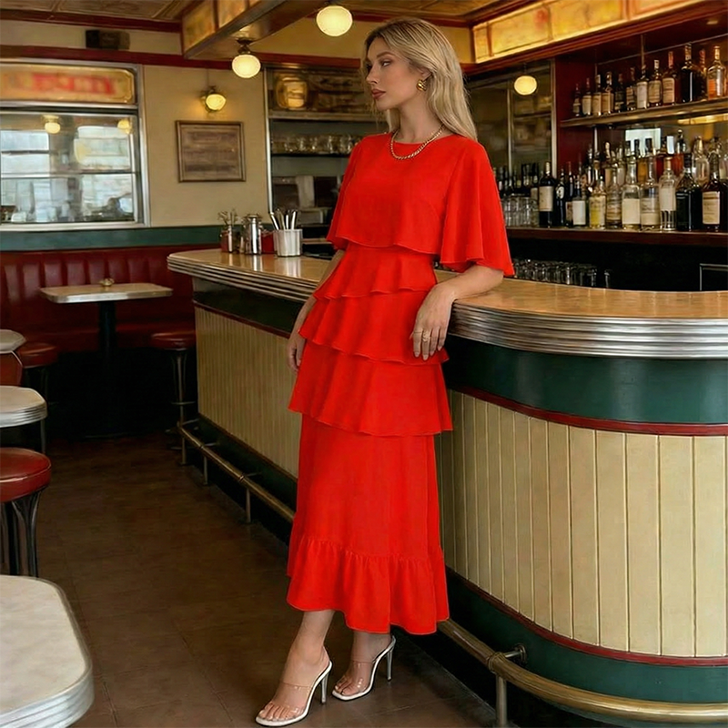 🌸Elegantes Kleid mit gestuften Rüschenärmeln