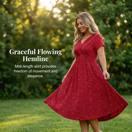 Elegantes Damenkleid mit V-Ausschnitt und gedrehter Vorderseite
