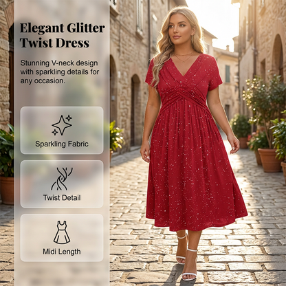 Elegantes Damenkleid mit V-Ausschnitt und gedrehter Vorderseite