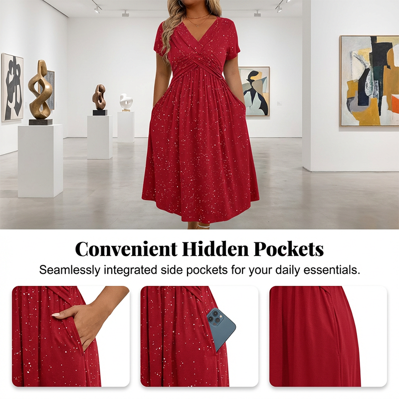 Elegantes Damenkleid mit V-Ausschnitt und gedrehter Vorderseite