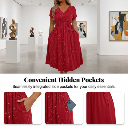 Elegantes Damenkleid mit V-Ausschnitt und gedrehter Vorderseite