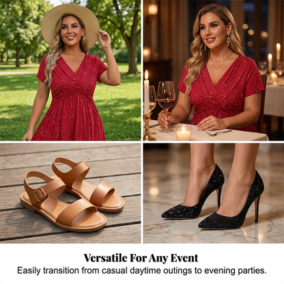 Elegantes Damenkleid mit V-Ausschnitt und gedrehter Vorderseite