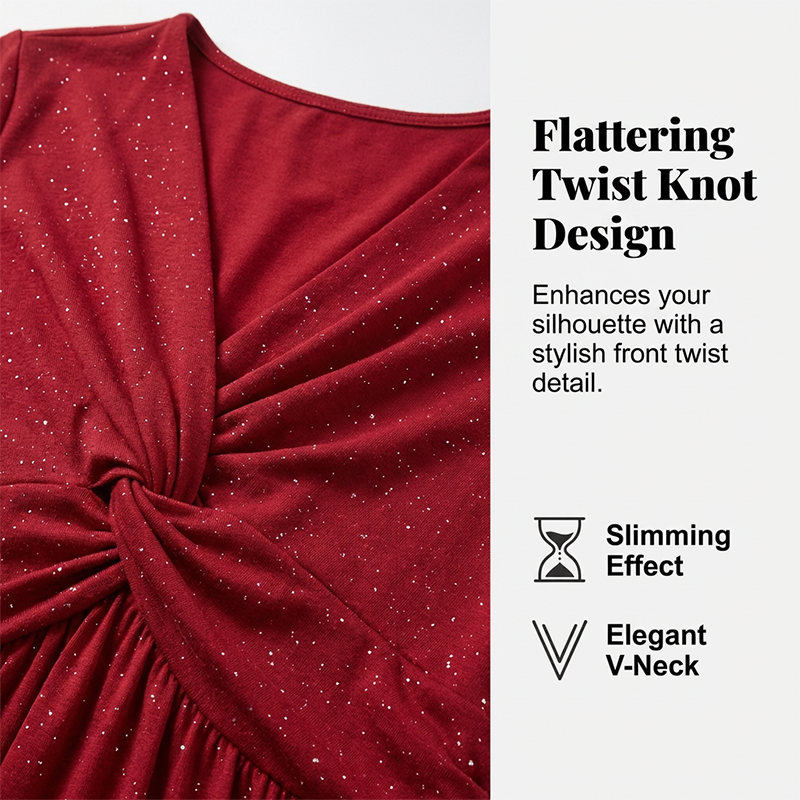 Elegantes Damenkleid mit V-Ausschnitt und gedrehter Vorderseite