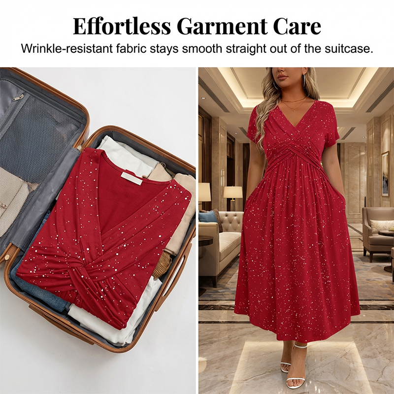 Elegantes Damenkleid mit V-Ausschnitt und gedrehter Vorderseite