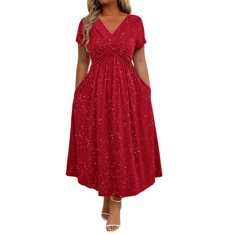 Elegantes Damenkleid mit V-Ausschnitt und gedrehter Vorderseite
