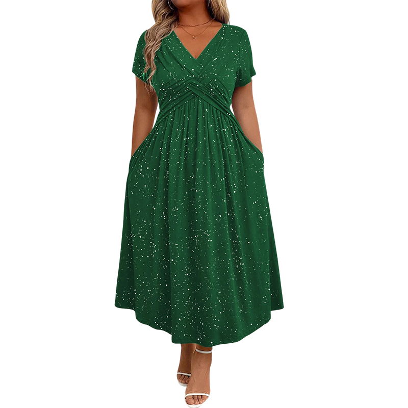 Elegantes Damenkleid mit V-Ausschnitt und gedrehter Vorderseite