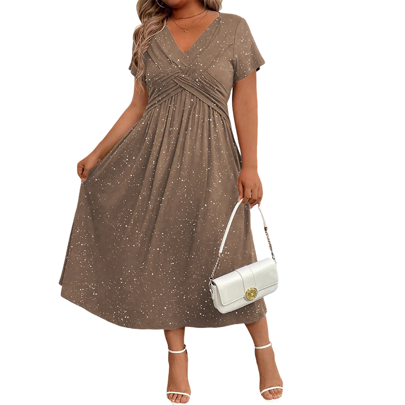 Elegantes Damenkleid mit V-Ausschnitt und gedrehter Vorderseite