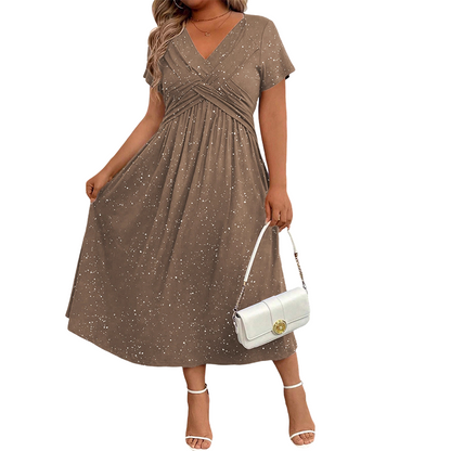 Elegantes Damenkleid mit V-Ausschnitt und gedrehter Vorderseite