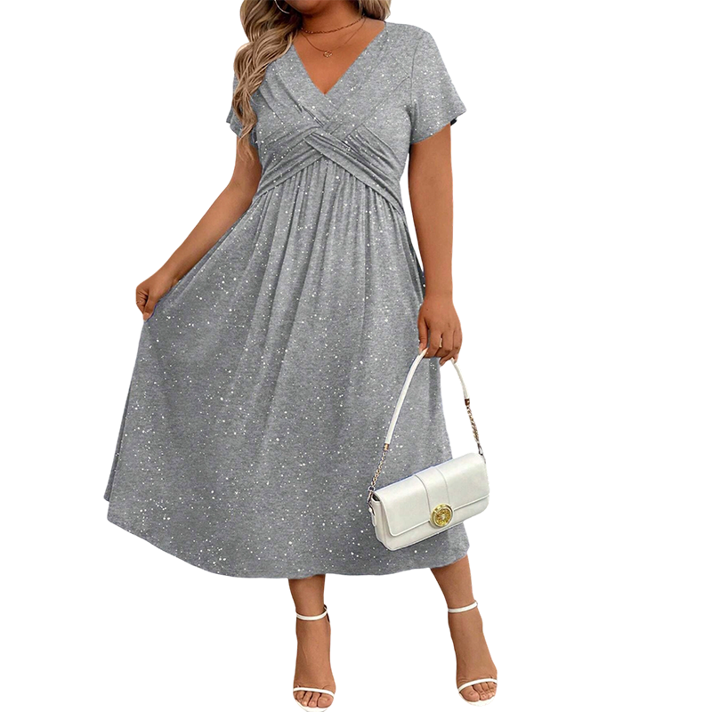 Elegantes Damenkleid mit V-Ausschnitt und gedrehter Vorderseite