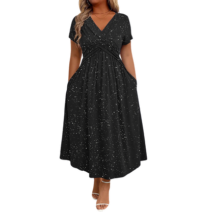 Elegantes Damenkleid mit V-Ausschnitt und gedrehter Vorderseite