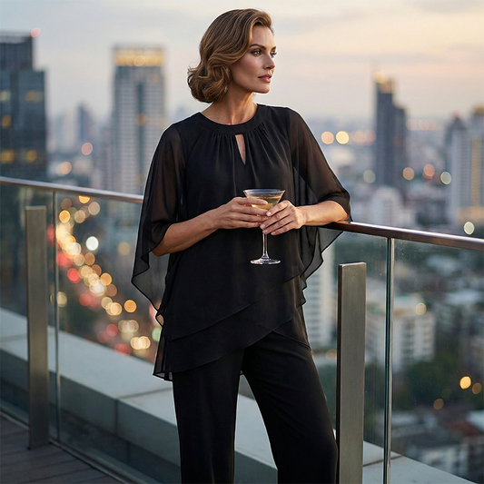 🔥Solange der Vorrat reicht 40 % Rabatt!🎉Eleganter Zweiteiler: Bluse mit asymmetrischem Saum & weite Hose