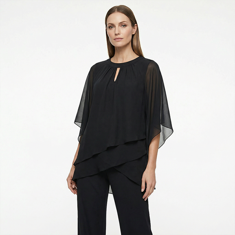 🔥Solange der Vorrat reicht 40 % Rabatt!🎉Eleganter Zweiteiler: Bluse mit asymmetrischem Saum & weite Hose
