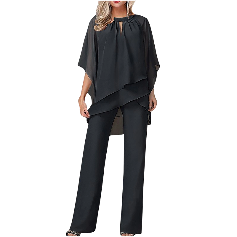 🔥Solange der Vorrat reicht 40 % Rabatt!🎉Eleganter Zweiteiler: Bluse mit asymmetrischem Saum & weite Hose