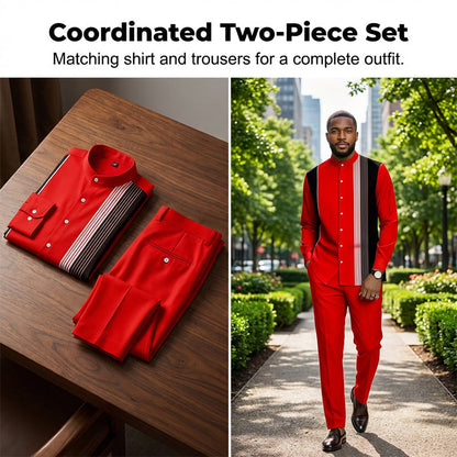 🔥 Letzter Tag: 50 % Rabatt🔥 Zeitlich begrenztes Angebot-Gestreiftes Herrenhemd und gestreifte Hose, 2-teiliges Set