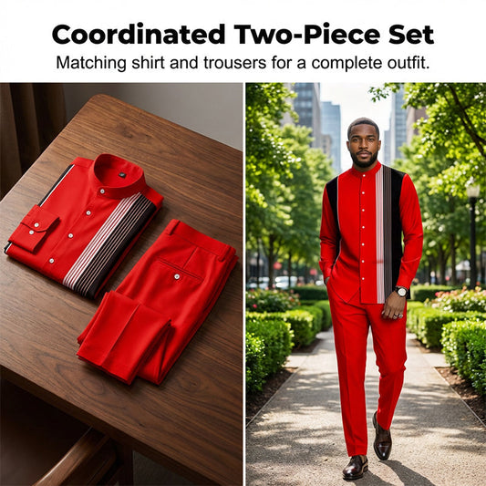 🔥 Letzter Tag: 50 % Rabatt🔥 Zeitlich begrenztes Angebot-Gestreiftes Herrenhemd und gestreifte Hose, 2-teiliges Set