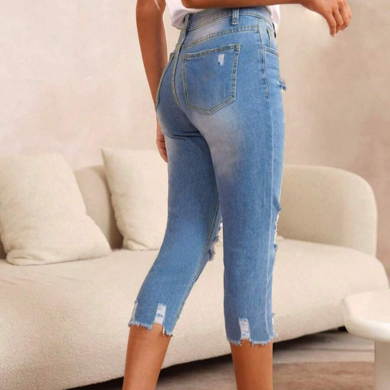 🔥Solange der Vorrat reicht 40 % Rabatt!🎉Damen-Jeans mit Used-Optik, Rissen und rohem Saum