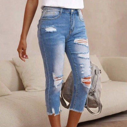 🔥Solange der Vorrat reicht 40 % Rabatt!🎉Damen-Jeans mit Used-Optik, Rissen und rohem Saum