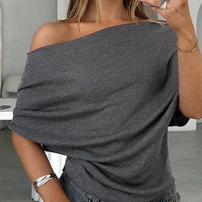 🔥 Heißer Sale: 50 % Rabatt!! 🔥 Asymmetrisches Off-Shoulder-Oberteil mit Fledermausärmeln für Damen