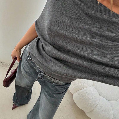 🔥 Heißer Sale: 50 % Rabatt!! 🔥 Asymmetrisches Off-Shoulder-Oberteil mit Fledermausärmeln für Damen