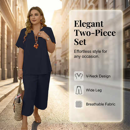 Damen-Casual-Set: Kurzarm-Oberteil & Weitbein-Hose